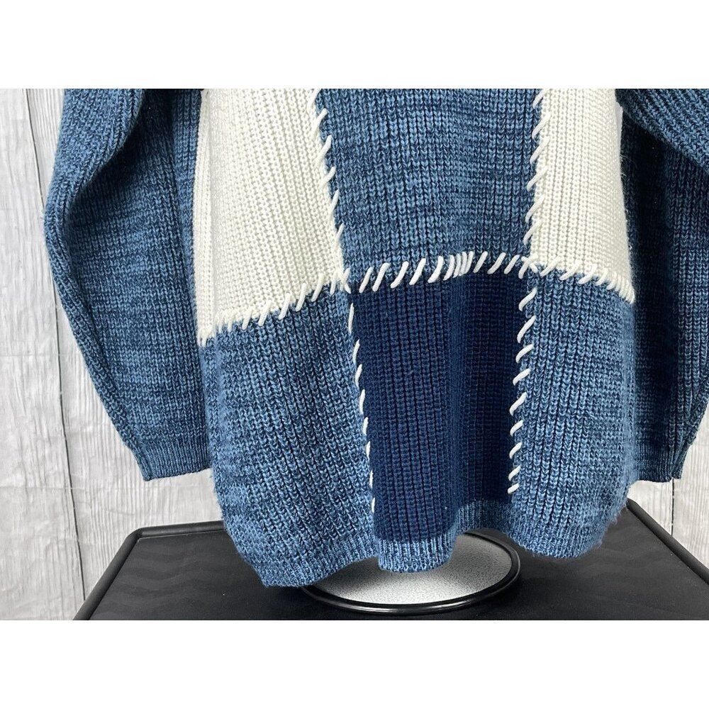 Spice of Life Womens Medium Vintage Long Sleeve Blue White Sweater Patchwork - Picture 3 of 11